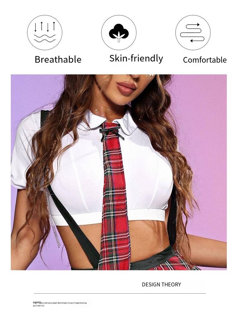 Plaid Pleated Skirt Costume Set with Crop Top and Tie For Halloween Party